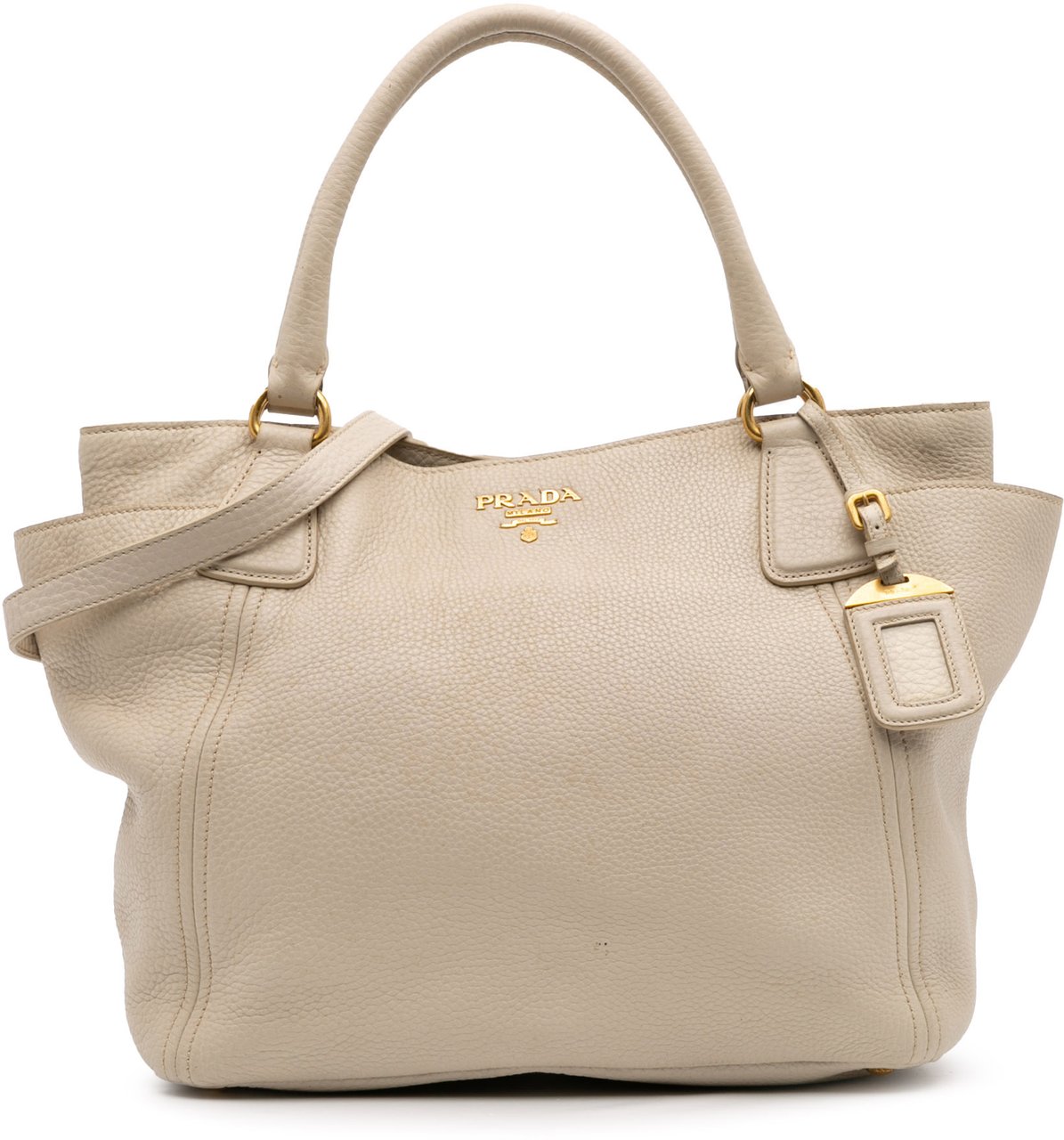 Prada Vitello Daino Side Pocket Convertible Tote Bruin