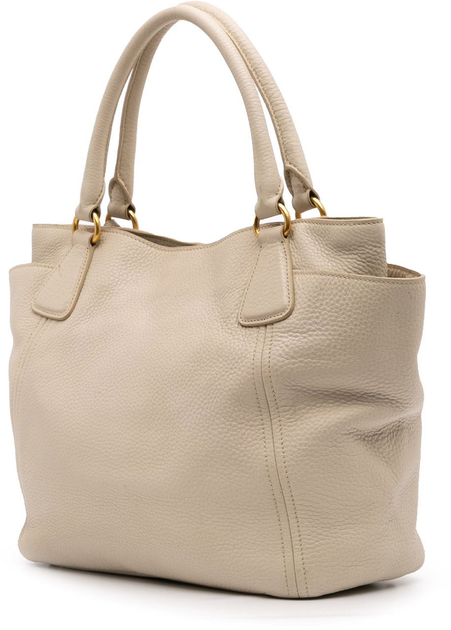 Prada Vitello Daino Side Pocket Convertible Tote Bruin