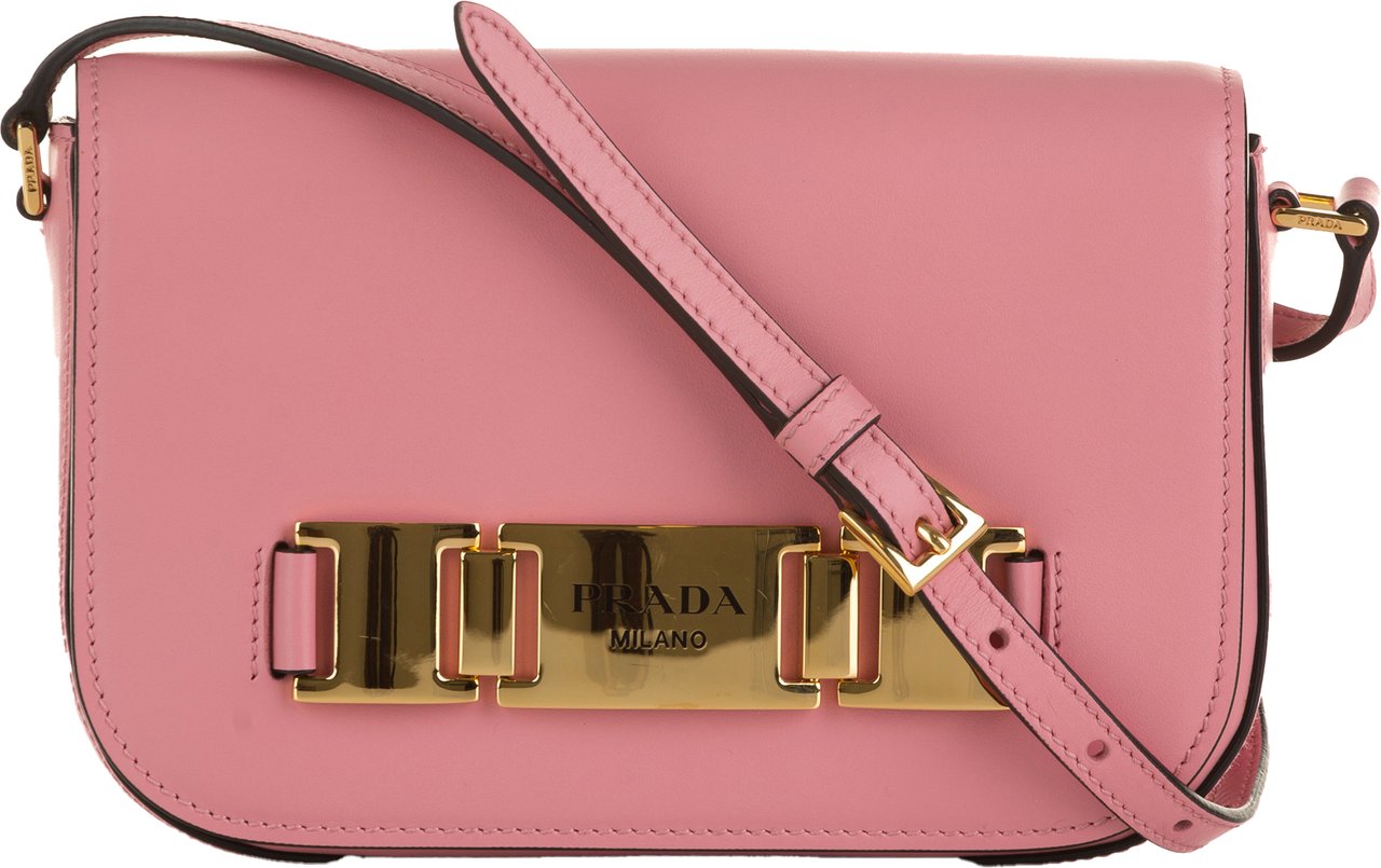 Prada Glace Calf Studded Etiquette Crossbody Roze