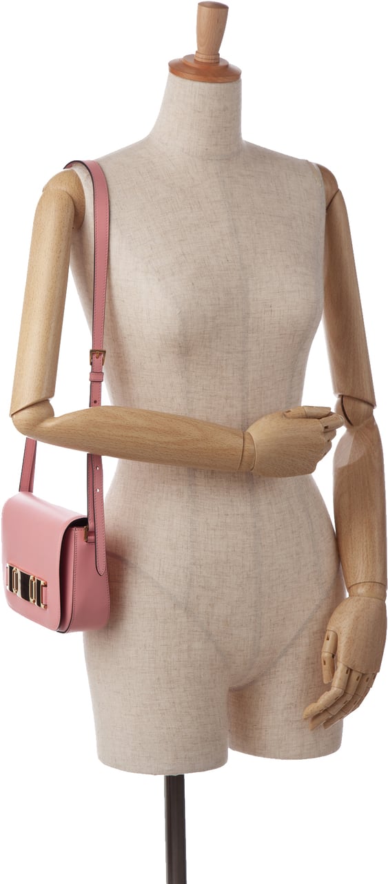 Prada Glace Calf Studded Etiquette Crossbody Roze