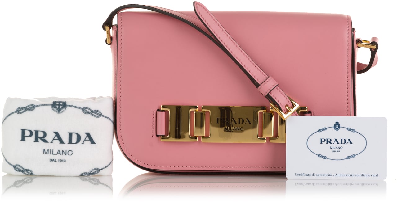 Prada Glace Calf Studded Etiquette Crossbody Roze