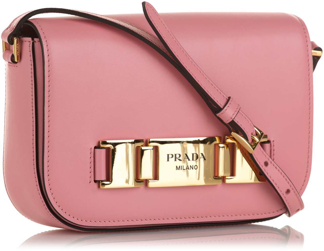 Prada Glace Calf Studded Etiquette Crossbody Roze
