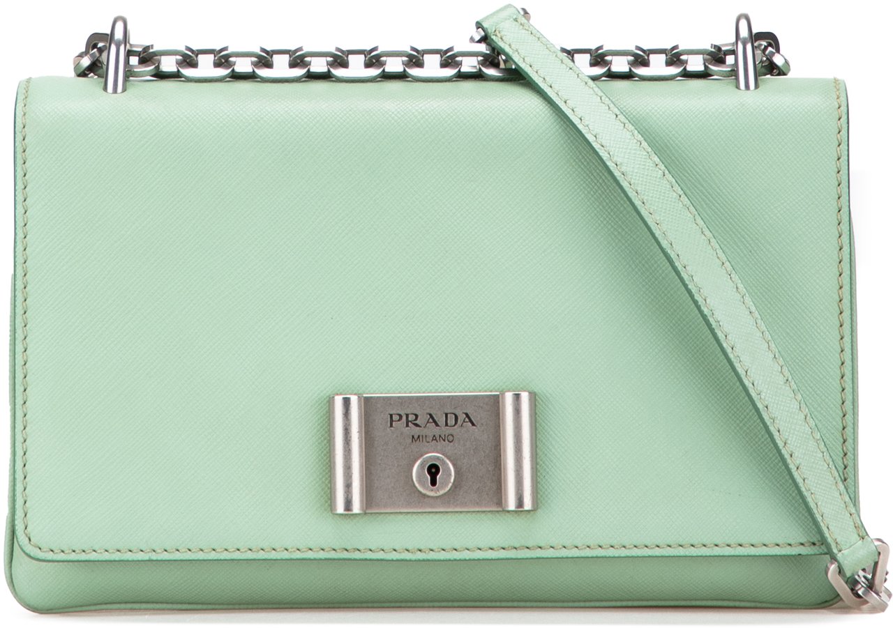 Prada Saffiano Lux Chain Lock Flap Groen