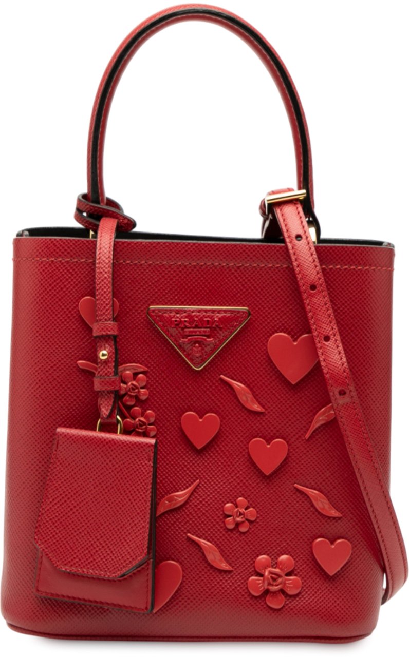 Prada Small Embellished Saffiano Cuir Panier Satchel Rood