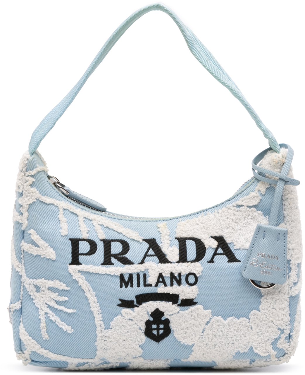 Prada Mini Embroidered Drill Re Edition 2000 Shoulder Bag Blauw