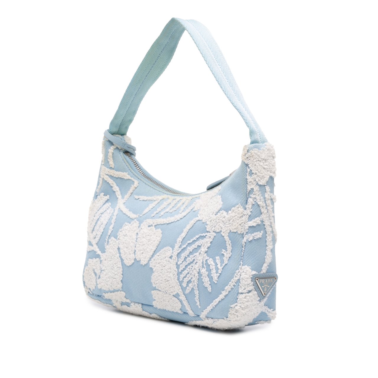 Prada Mini Embroidered Drill Re Edition 2000 Shoulder Bag Blauw