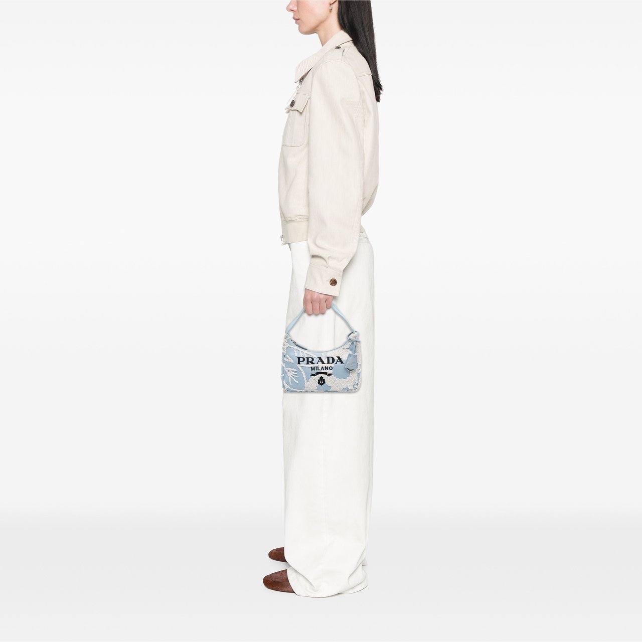 Prada Mini Embroidered Drill Re Edition 2000 Shoulder Bag Blauw