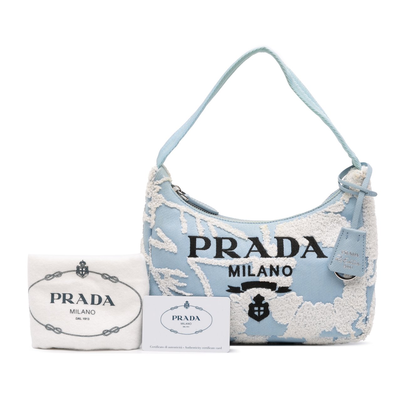 Prada Mini Embroidered Drill Re Edition 2000 Shoulder Bag Blauw