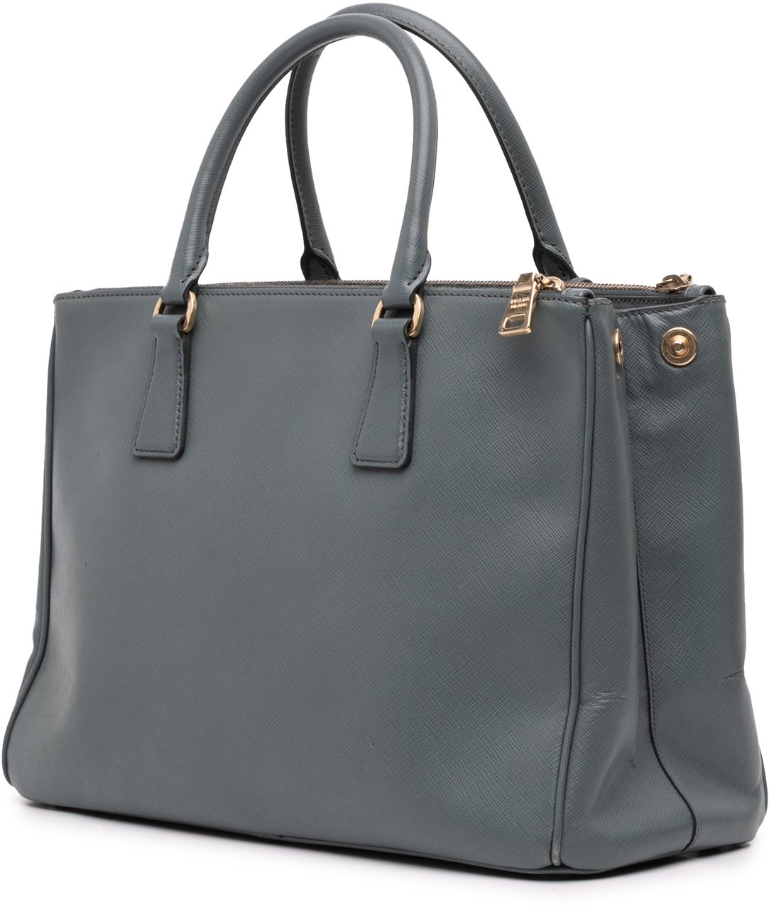 Prada Medium Saffiano Lux Galleria Double Zip Satchel Grijs