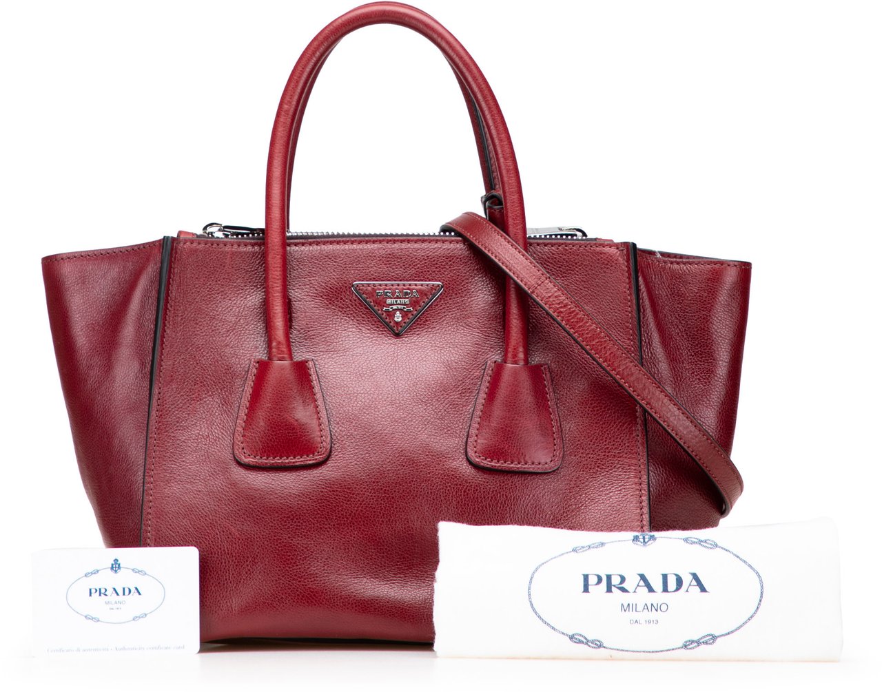 Prada Glace Calf Twin Pocket Satchel Rood