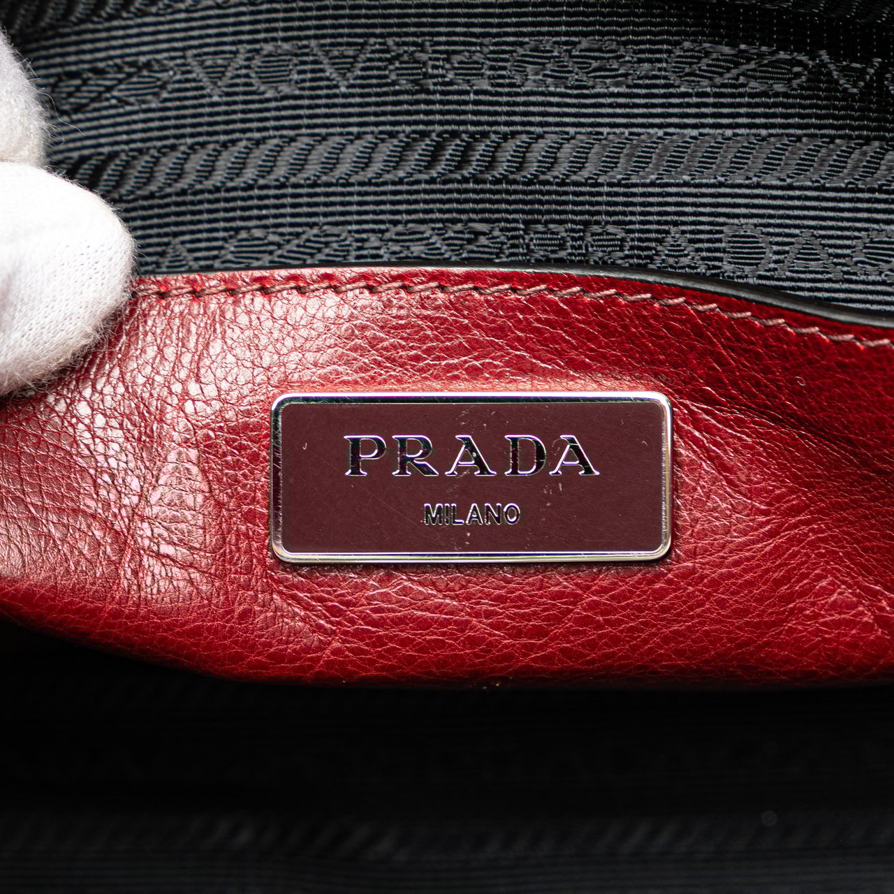 Prada Glace Calf Twin Pocket Satchel Rood