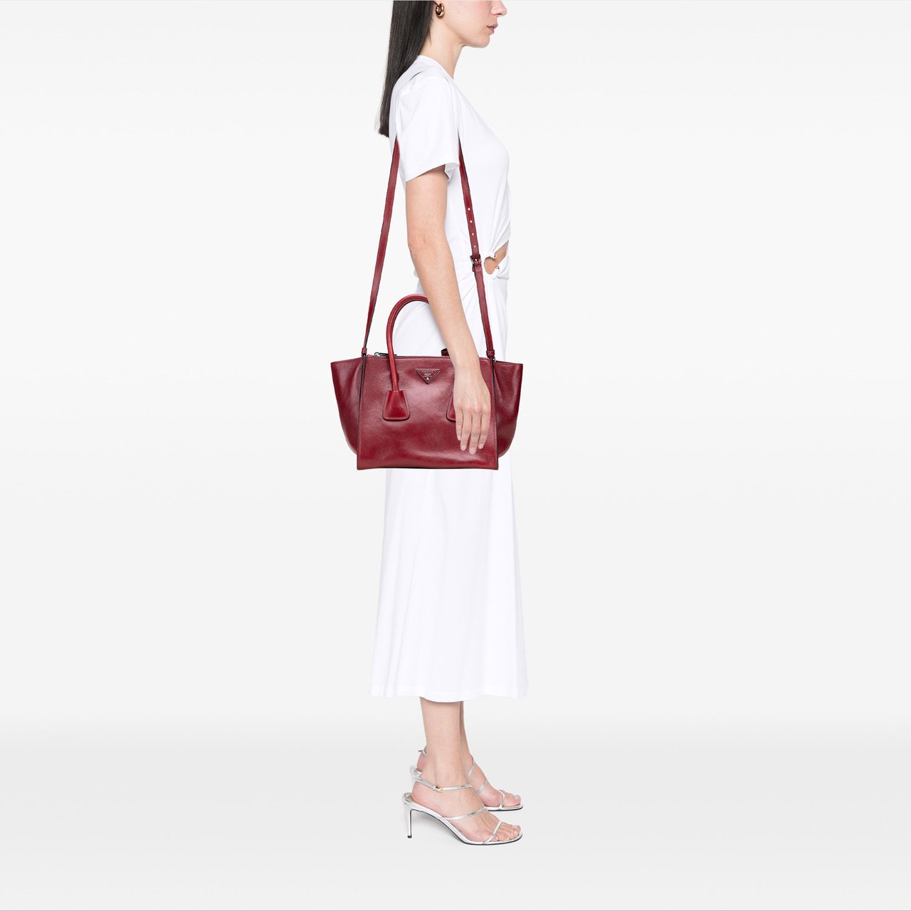 Prada Glace Calf Twin Pocket Satchel Rood