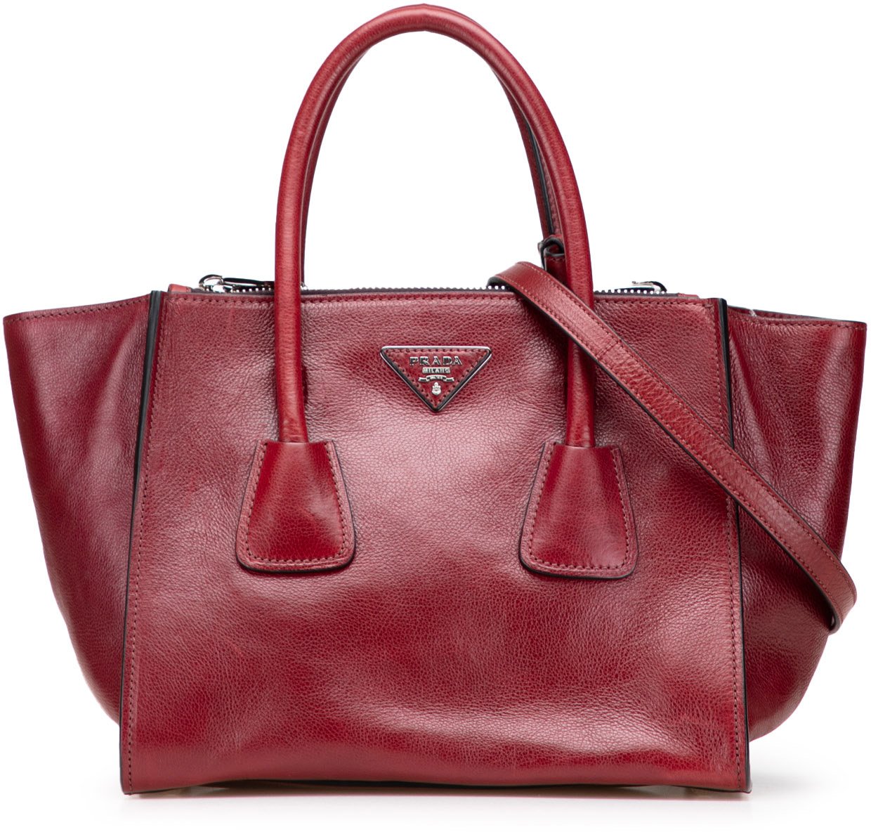 Prada Glace Calf Twin Pocket Satchel Rood
