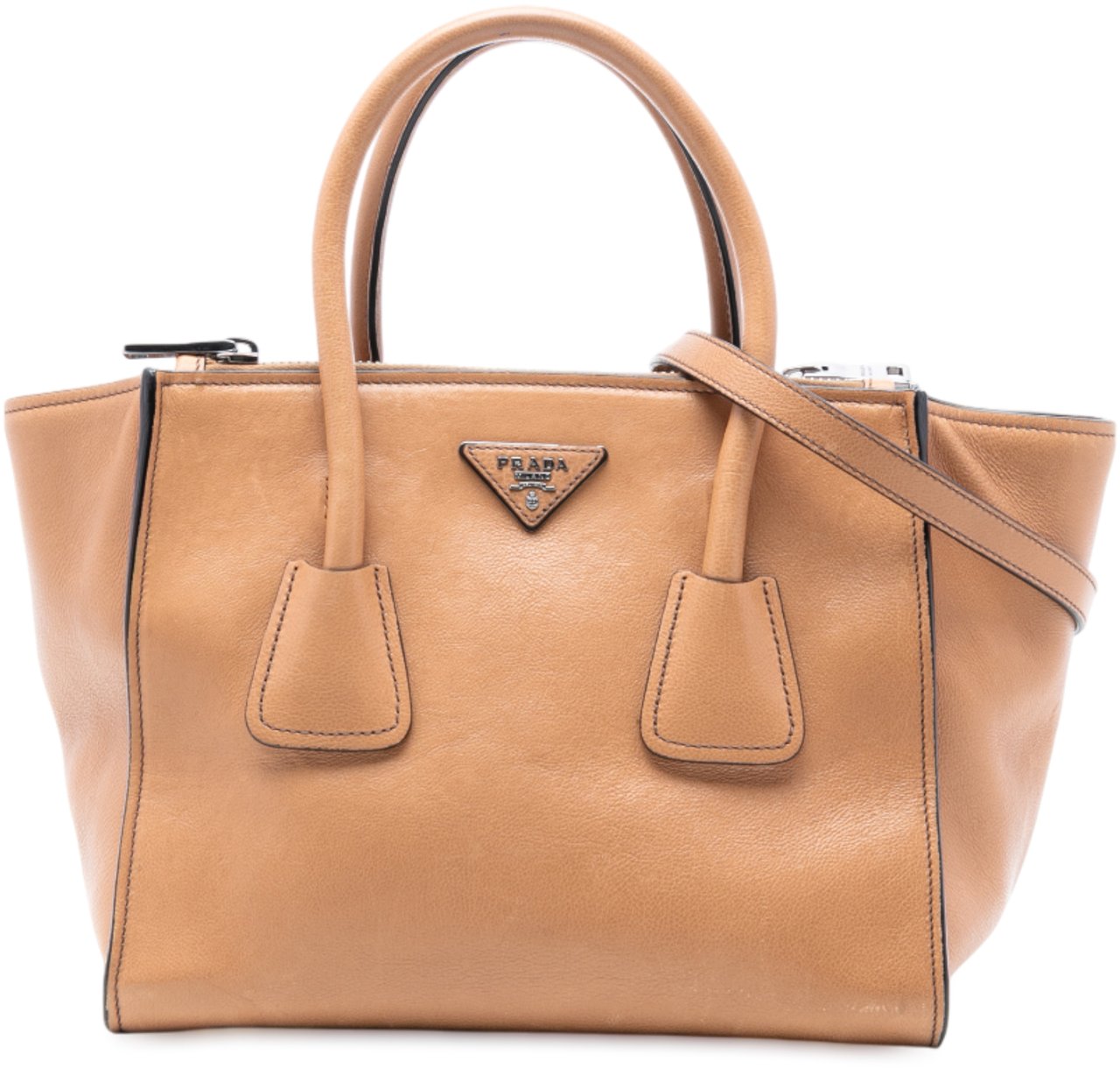 Prada Glace Calf Twin Pocket Satchel Bruin