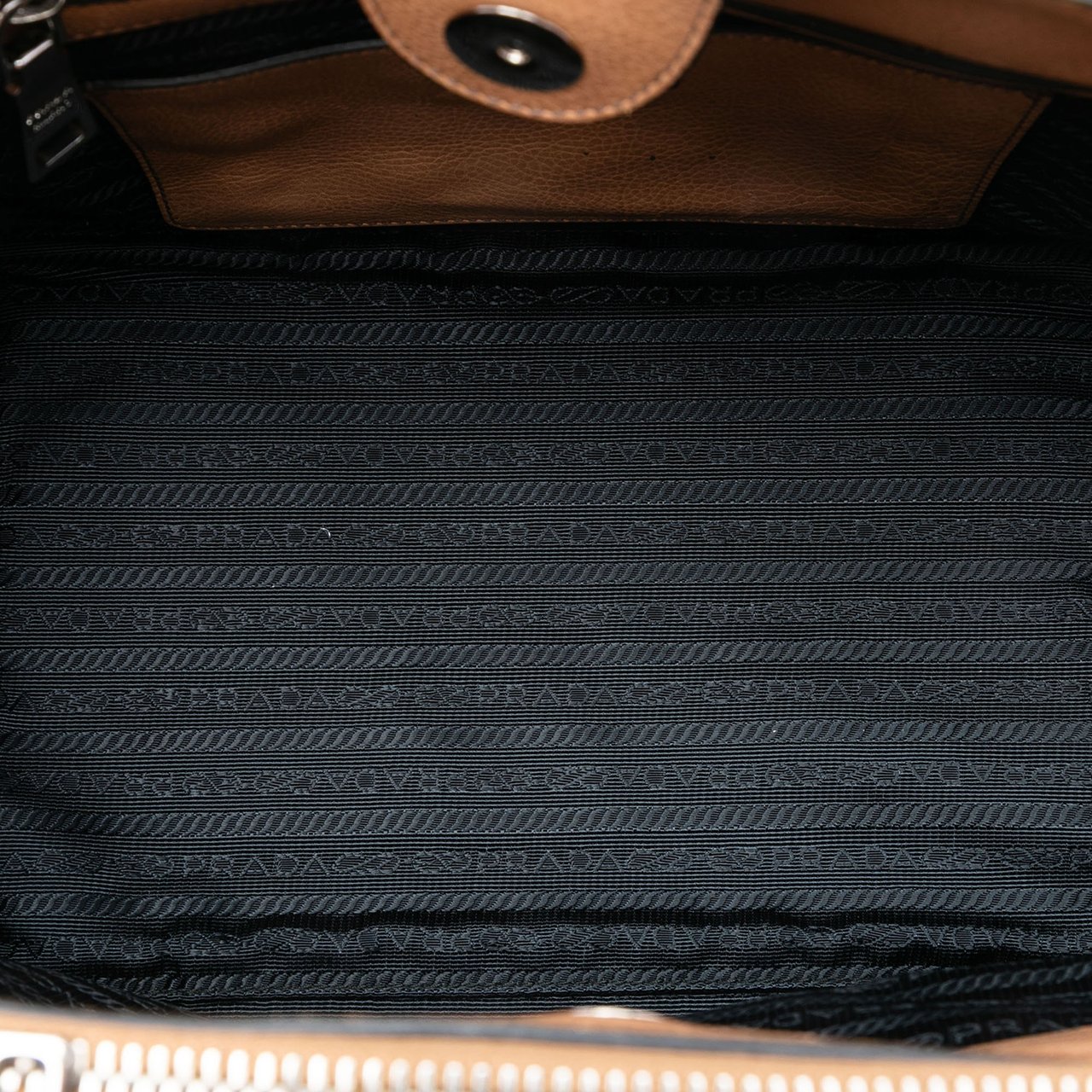 Prada Glace Calf Twin Pocket Satchel Bruin