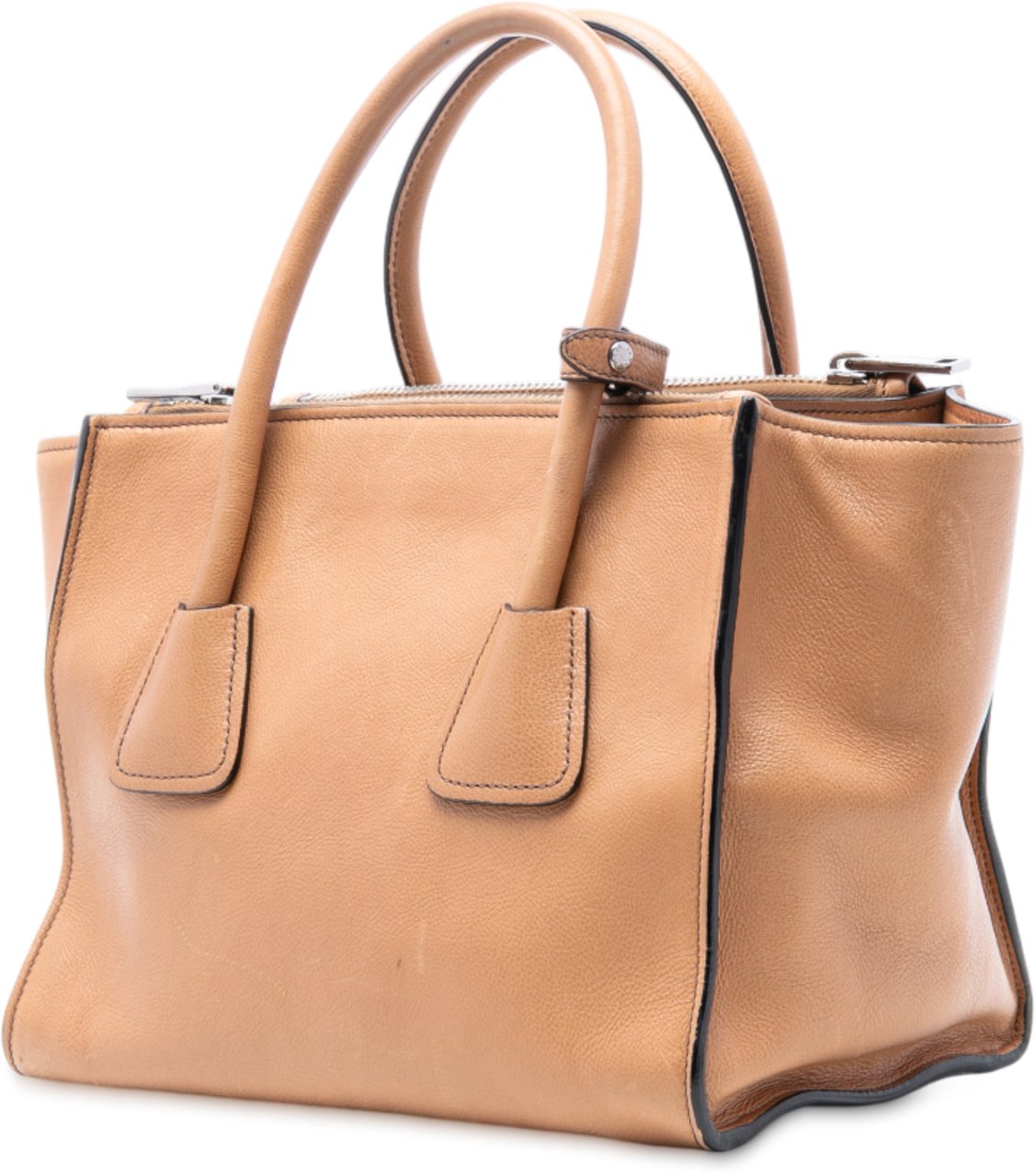 Prada Glace Calf Twin Pocket Satchel Bruin