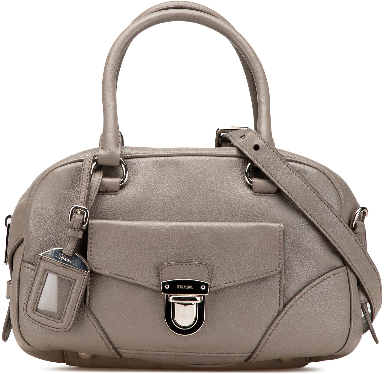 Prada Vitello Daino Zip Top Satchel Grijs