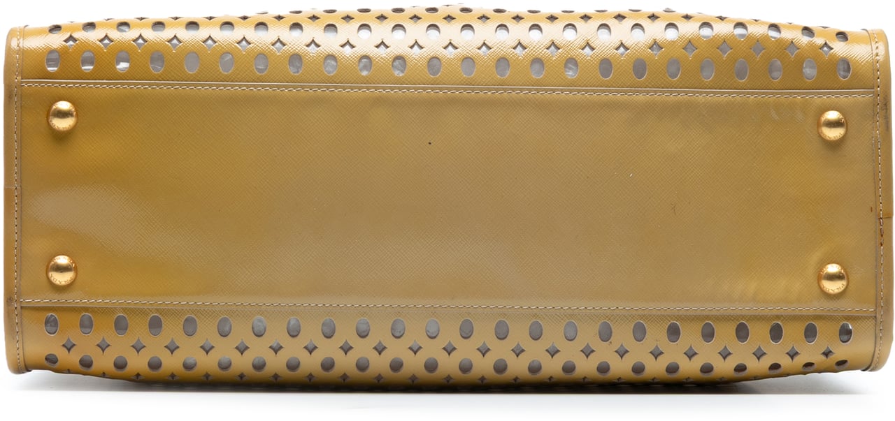 Prada Saffiano Vernice Fori Perforated Tote Geel