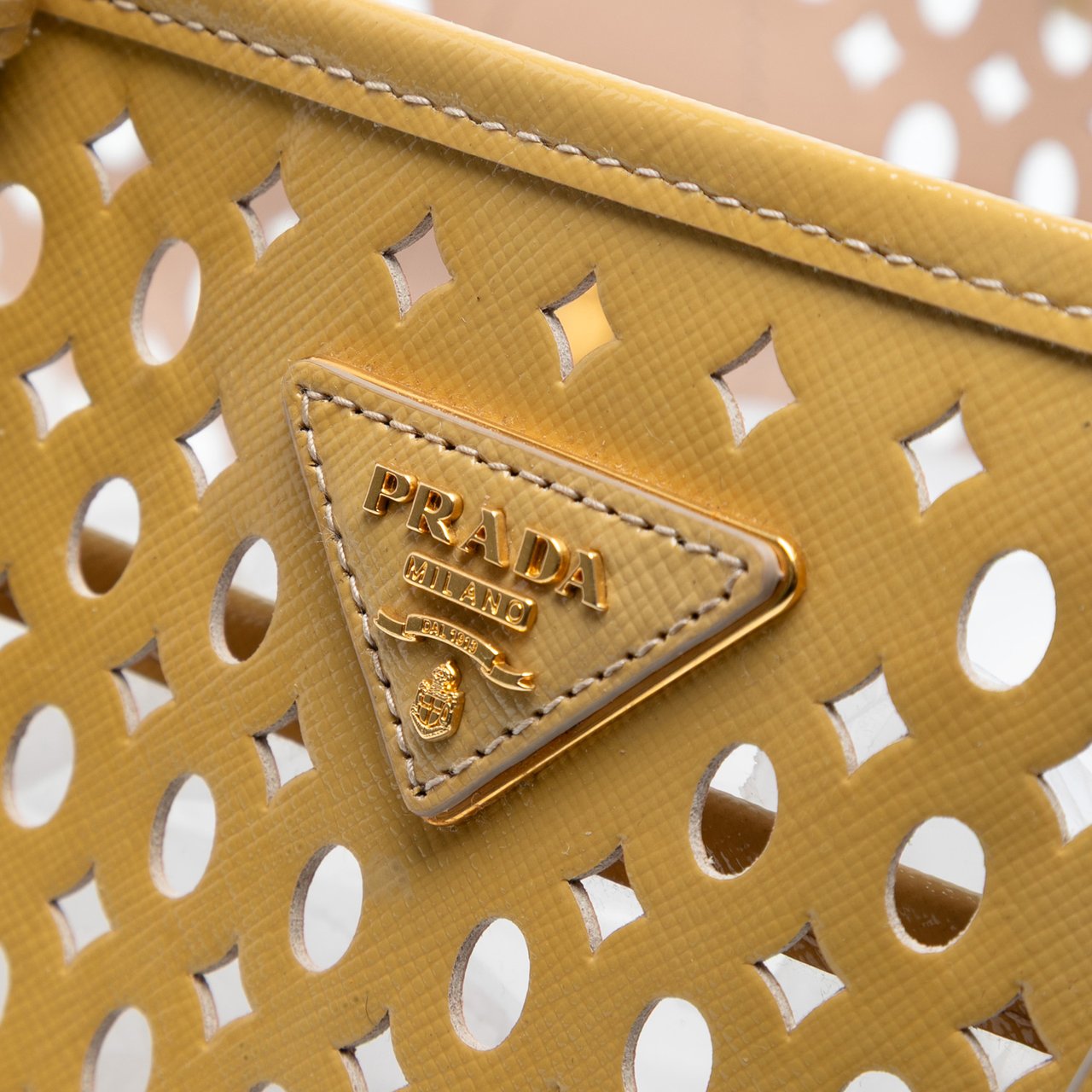 Prada Saffiano Vernice Fori Perforated Tote Geel