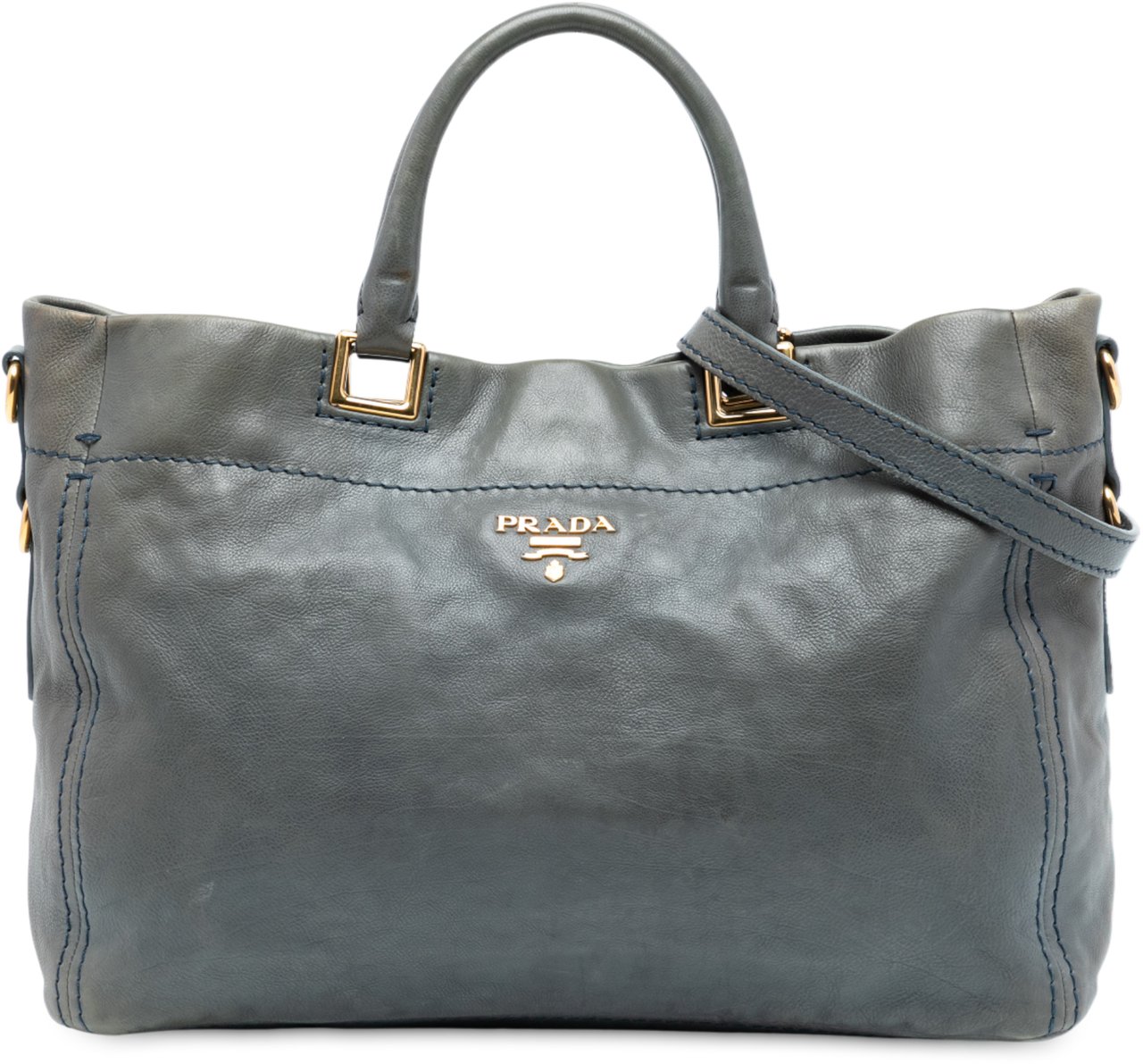 Prada Glace Calf Open Convertible Tote Blauw