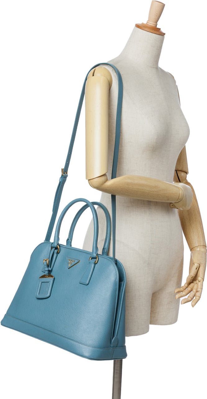 Prada Medium Saffiano Lux Open Promenade Satchel Blauw