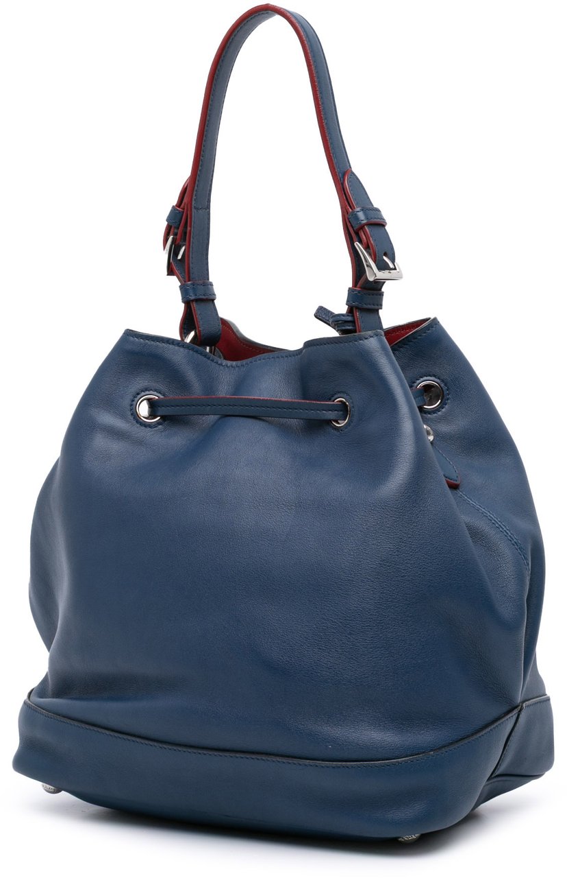 Prada Soft Calf Tassel Convertible Drawstring Bucket Bag Blauw