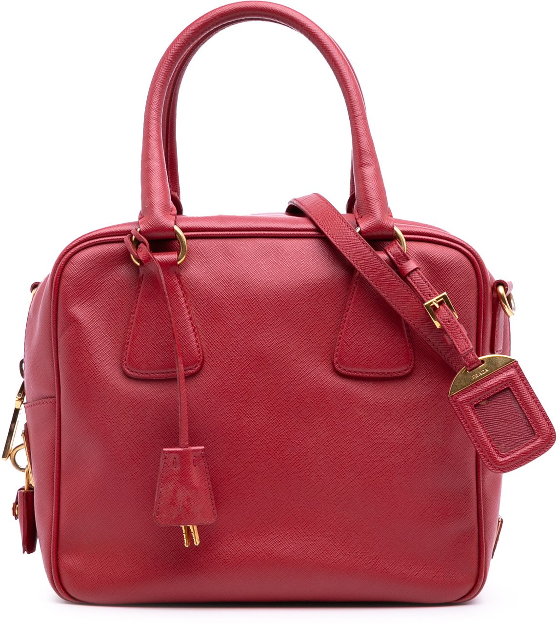Prada Saffiano Lux Convertible Bowler Bag Rood