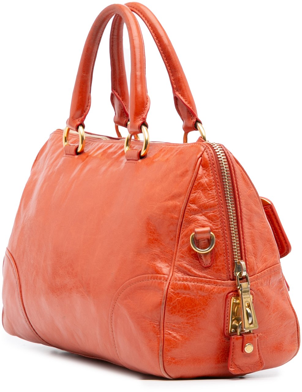 Prada Vitello Shine Bauletto Satchel Oranje