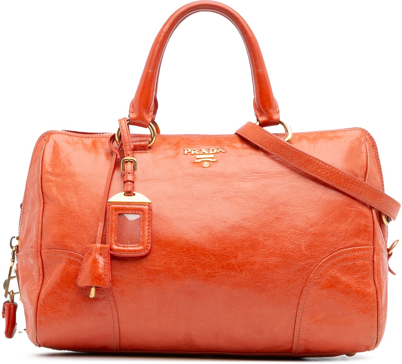 Prada Vitello Shine Bauletto Satchel Oranje