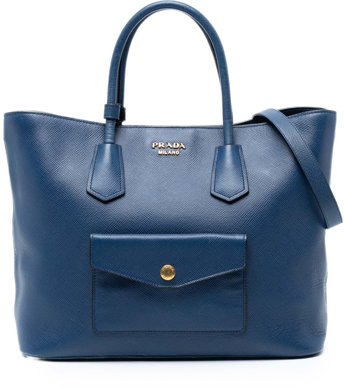 Prada Saffiano Cuir Front Pocket Convertible Tote Blauw