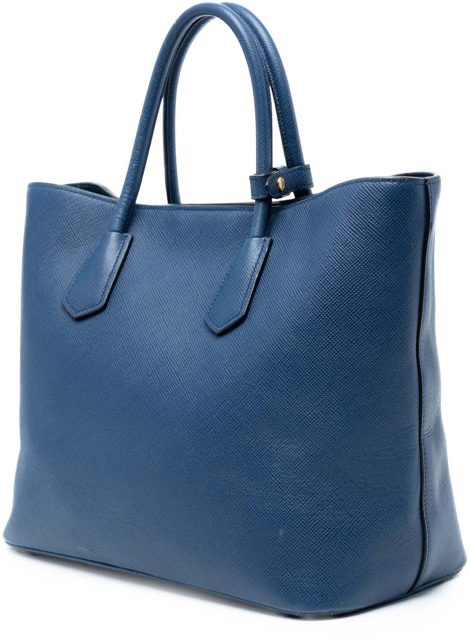 Prada Saffiano Cuir Front Pocket Convertible Tote Blauw
