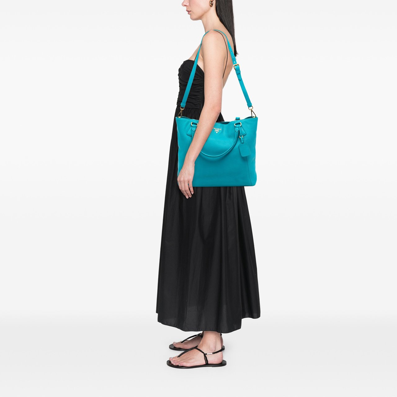 Prada Vitello Daino Open Convertible Tote Blauw