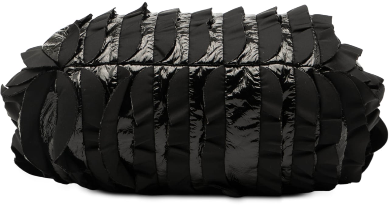 Prada Vernice and Tessuto Ruffle Tote Zwart