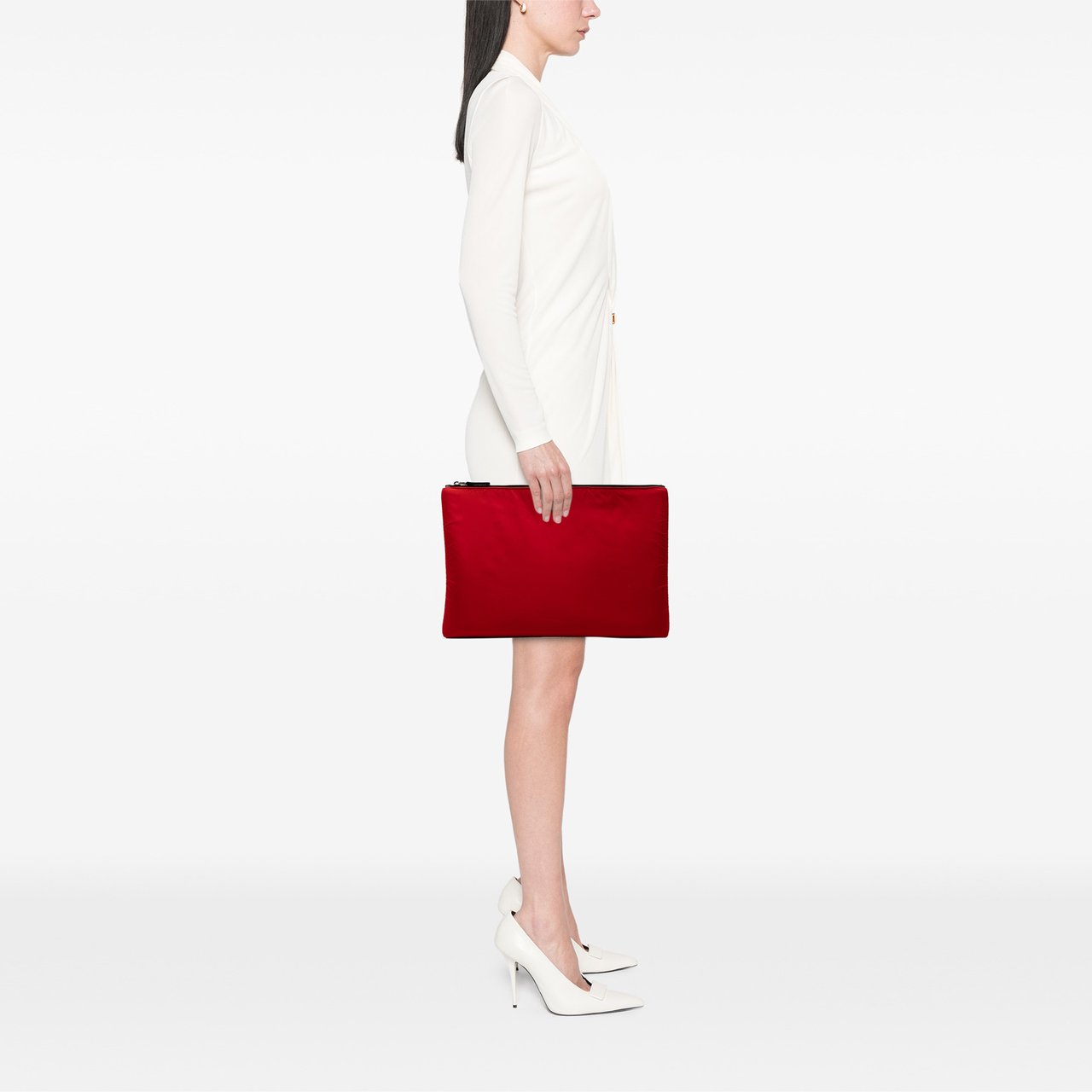 Prada Tessuto Soft Zip Clutch Rood