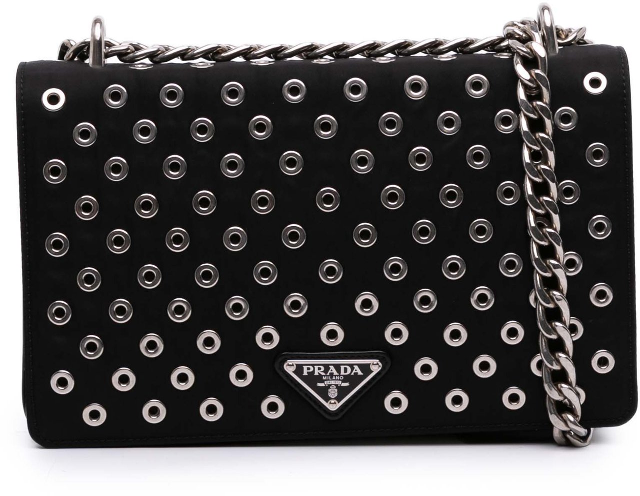 Prada Tessuto Grommet Crossbody Zwart