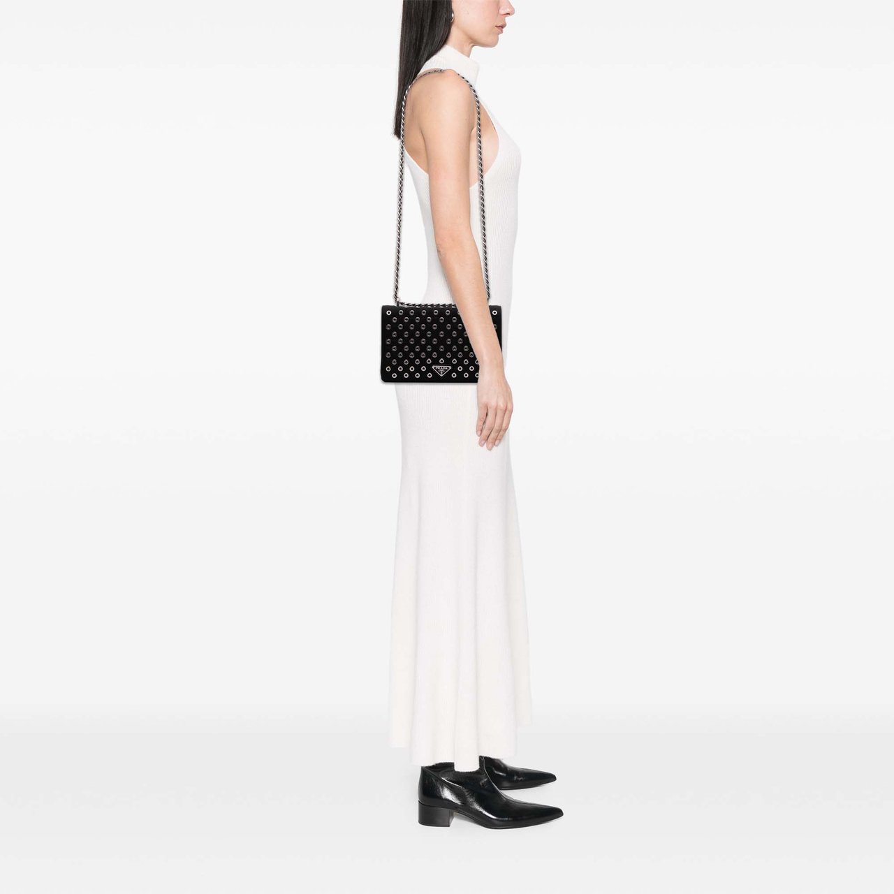 Prada Tessuto Grommet Crossbody Zwart