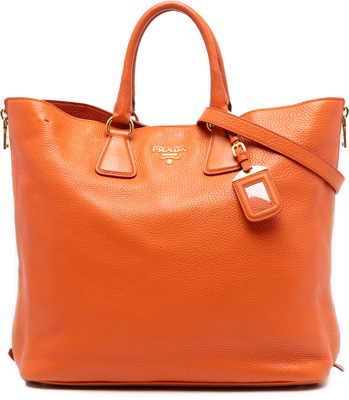 Prada Vitello Daino Side Zip Convertible Tote Oranje