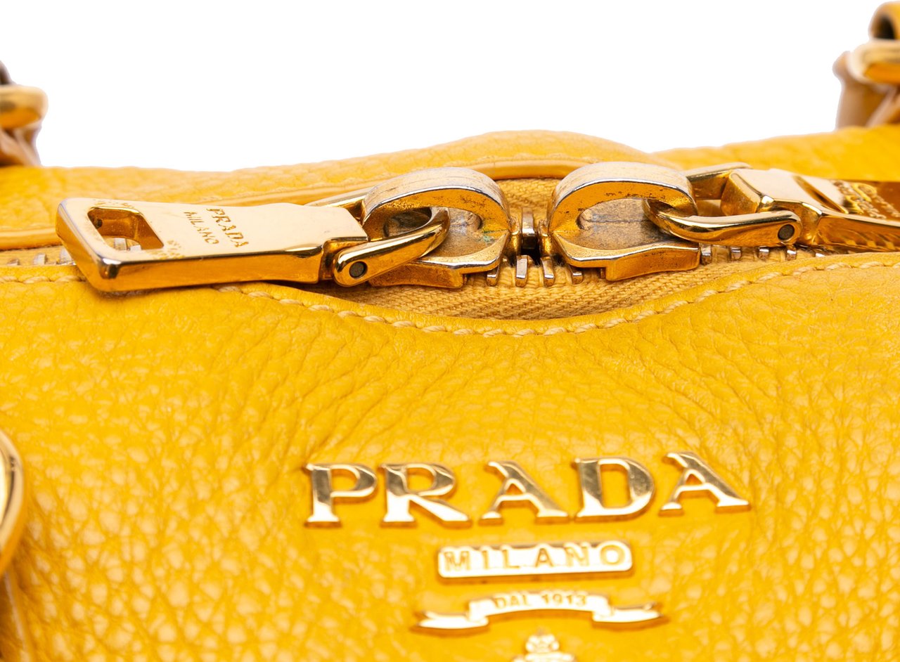 Prada Vitello Daino Boston Bag Geel