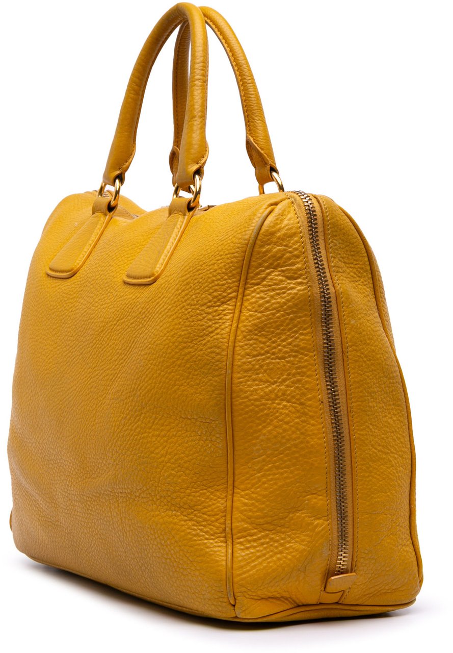 Prada Vitello Daino Boston Bag Geel