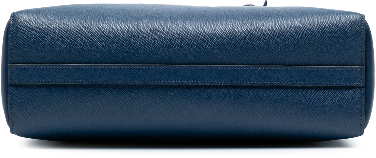 Prada Soft Calf Trimmed Saffiano Zippered Convertible Tote Blauw
