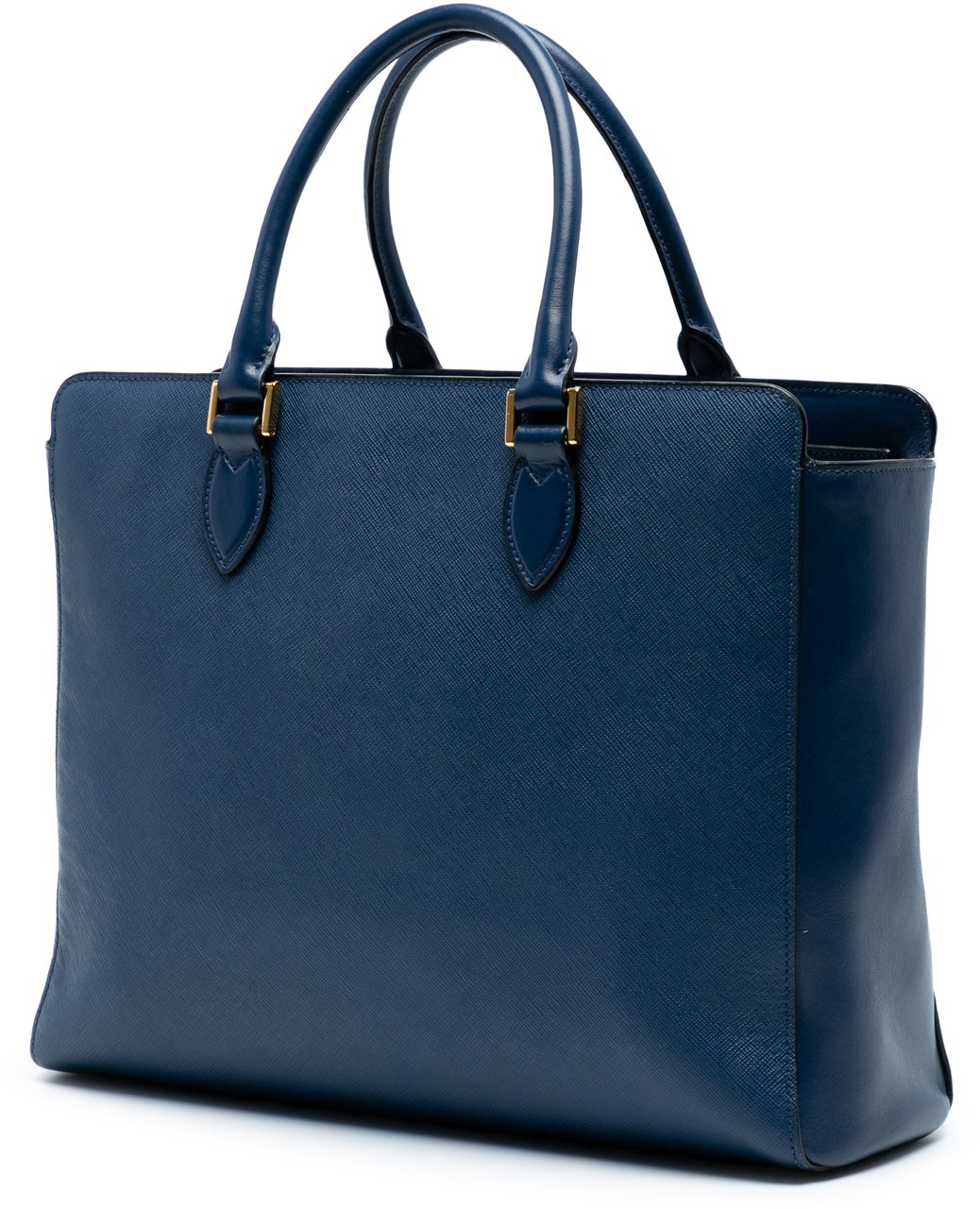 Prada Soft Calf Trimmed Saffiano Zippered Convertible Tote Blauw