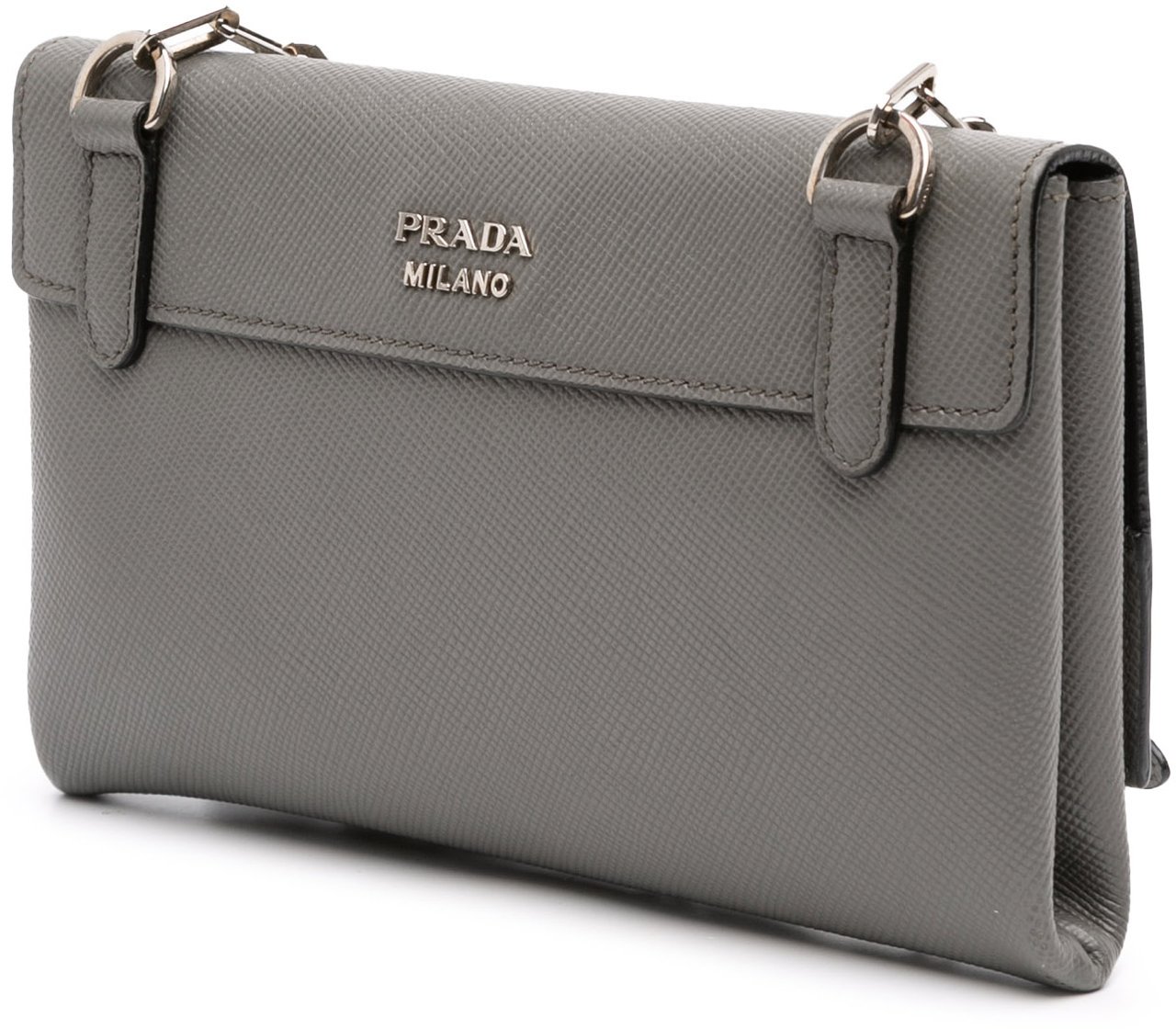 Prada Saffiano Cuir Twist Lock Chain Flap Grijs