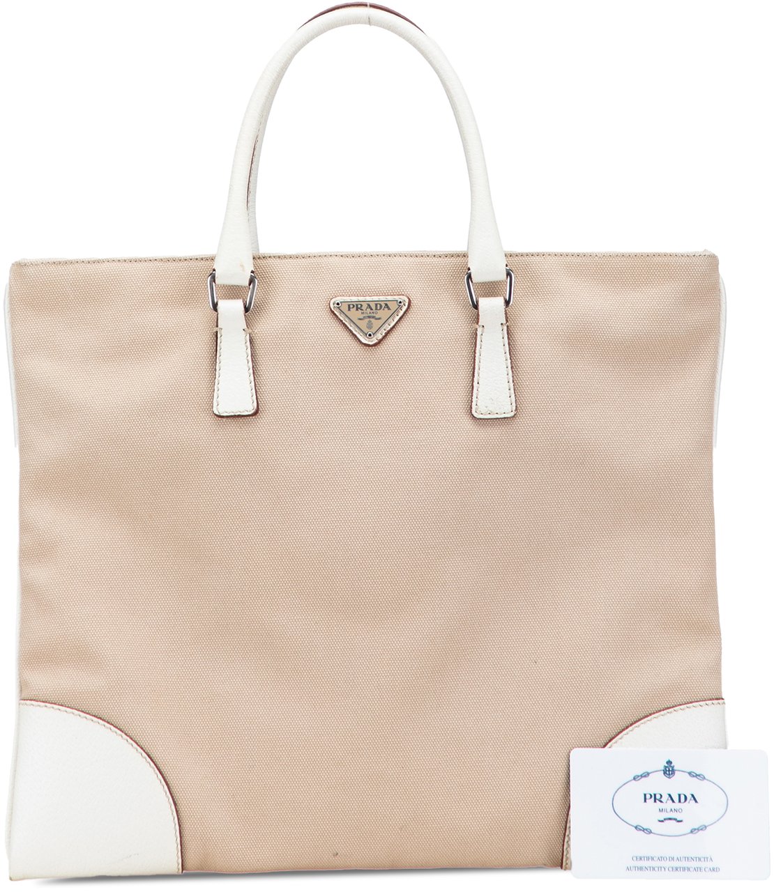 Prada Cinghiale Trimmed Canvas Canapa Tote Bruin