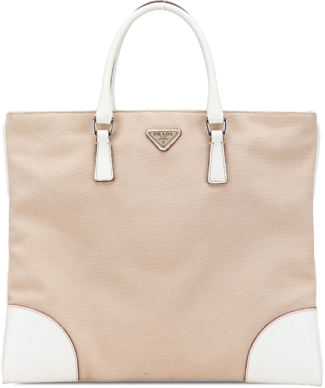 Prada Cinghiale Trimmed Canvas Canapa Tote Bruin