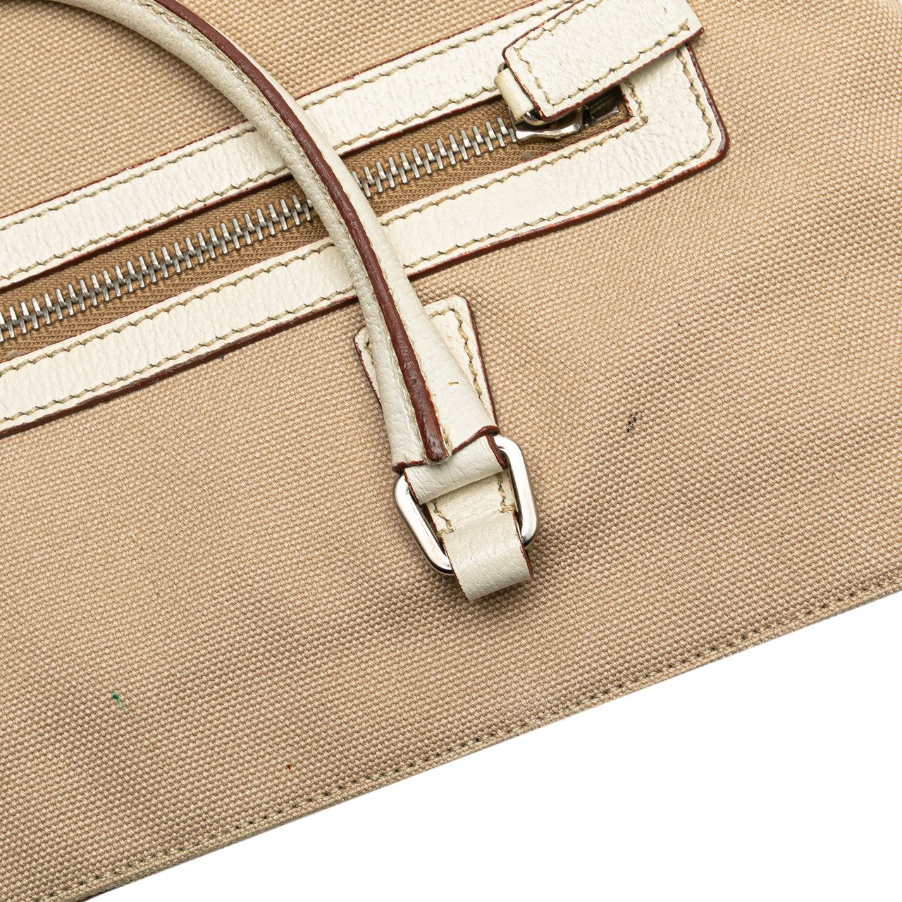 Prada Cinghiale Trimmed Canvas Canapa Tote Bruin