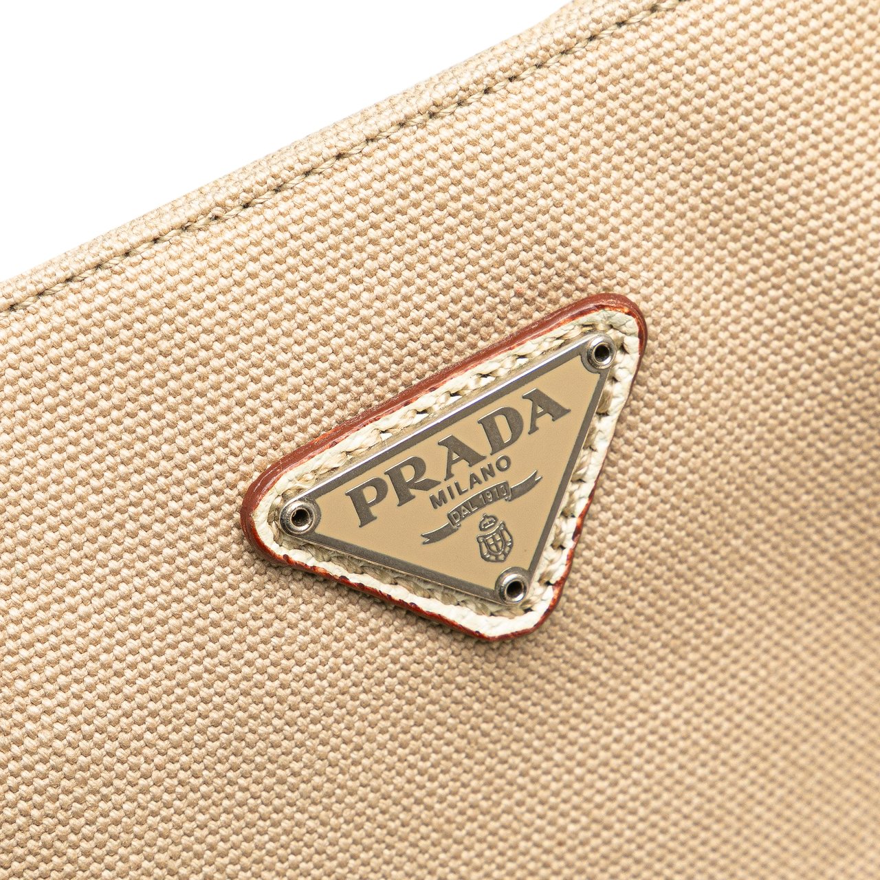 Prada Cinghiale Trimmed Canvas Canapa Tote Bruin
