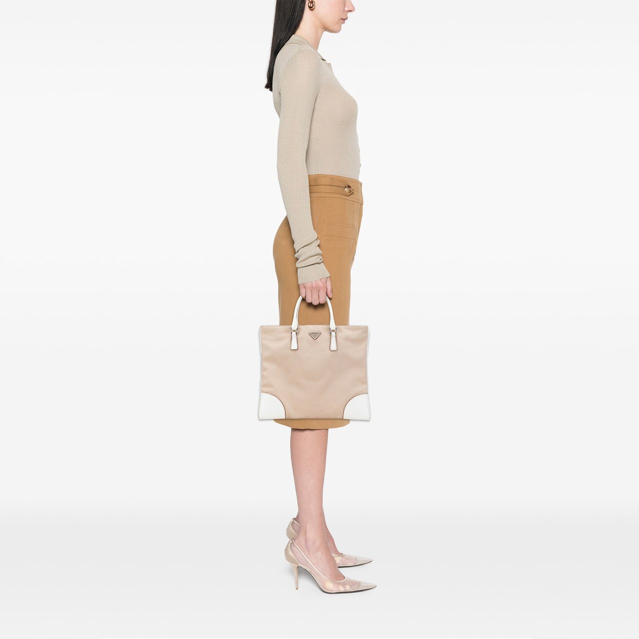 Prada Cinghiale Trimmed Canvas Canapa Tote Bruin