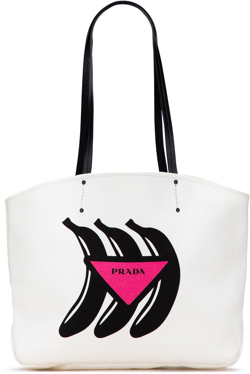 Prada Canapa Banana Print Tote Wit