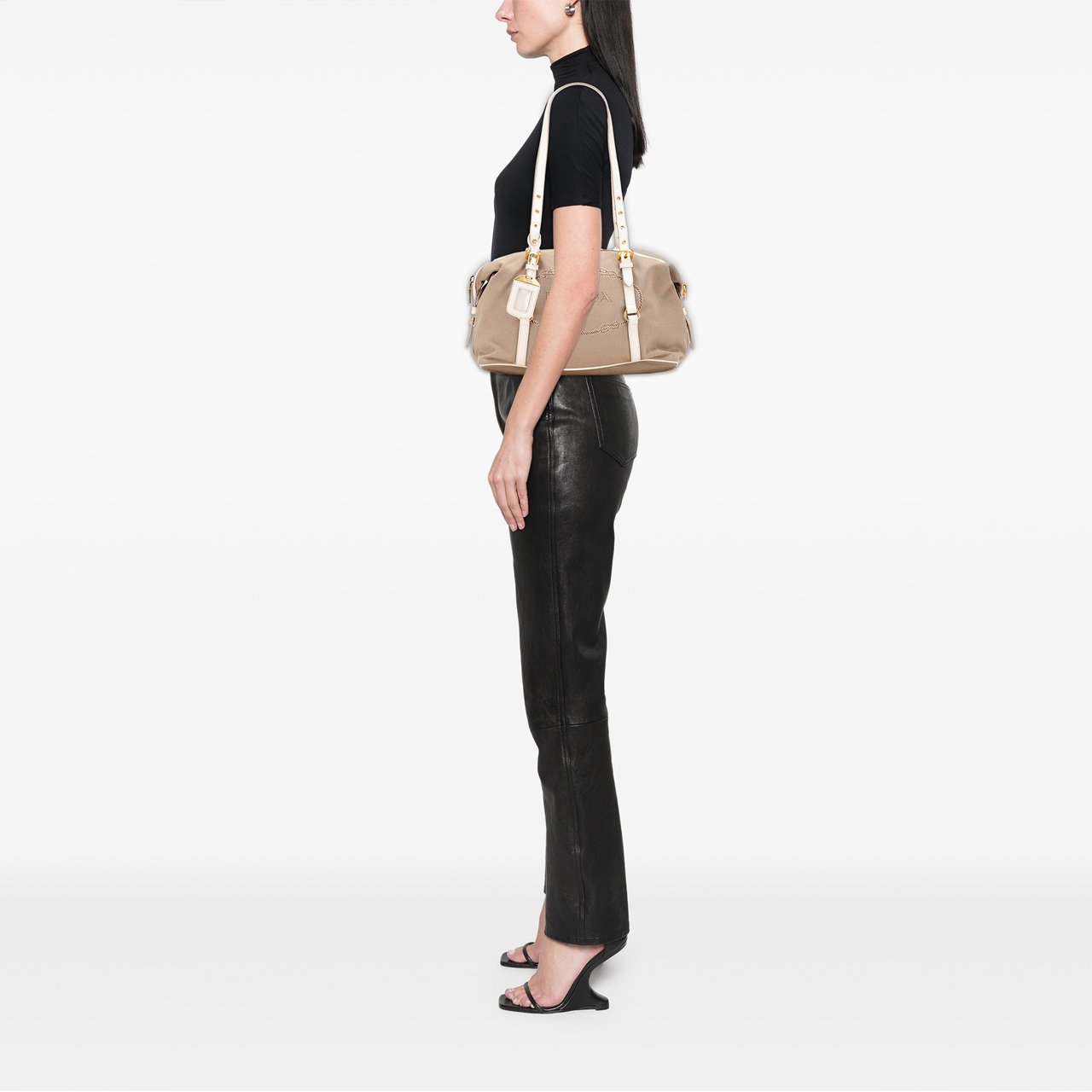 Prada Canvas Canapa Logo Shoulder Bag Bruin