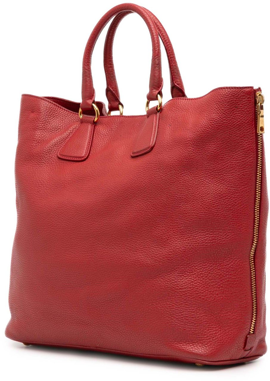 Prada Vitello Daino Side Zip Shopper Tote Rood